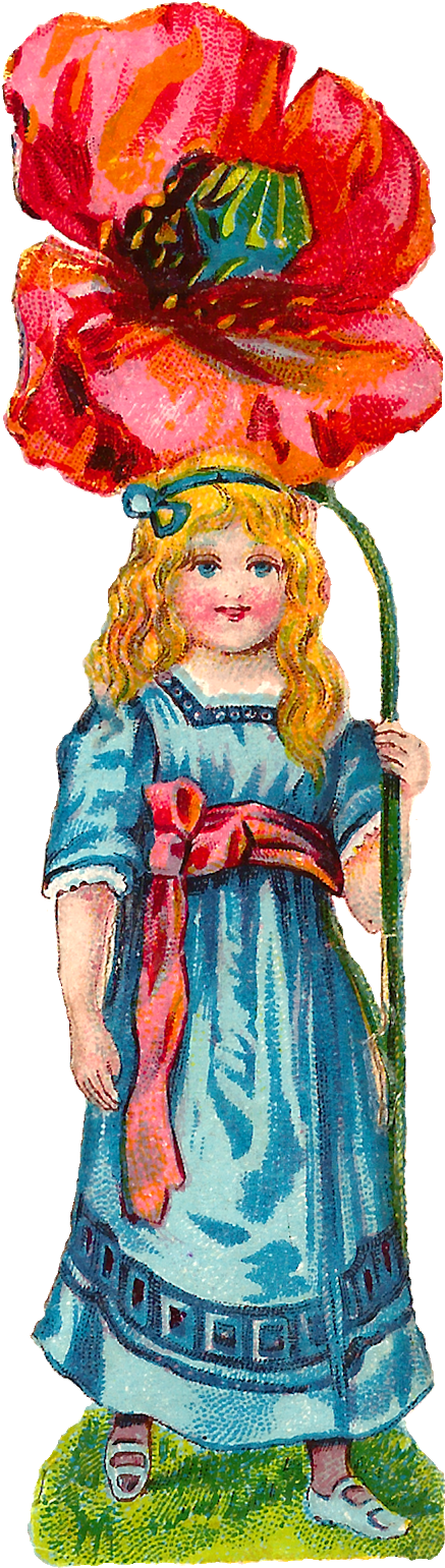 Girl Flower Floral Poppy Botanical Art Clipart Digital - Creative Arts (613x1600), Png Download