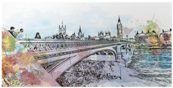 Watercolor Sketch Of Big Ben And Bridge London, The - London Bridge (400x400), Png Download