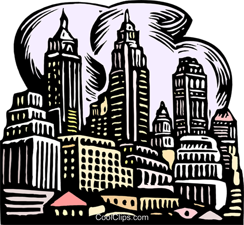 Woodcut City Scape Royalty Free Vector Clip Art Illustration - Woodcut City (480x443), Png Download