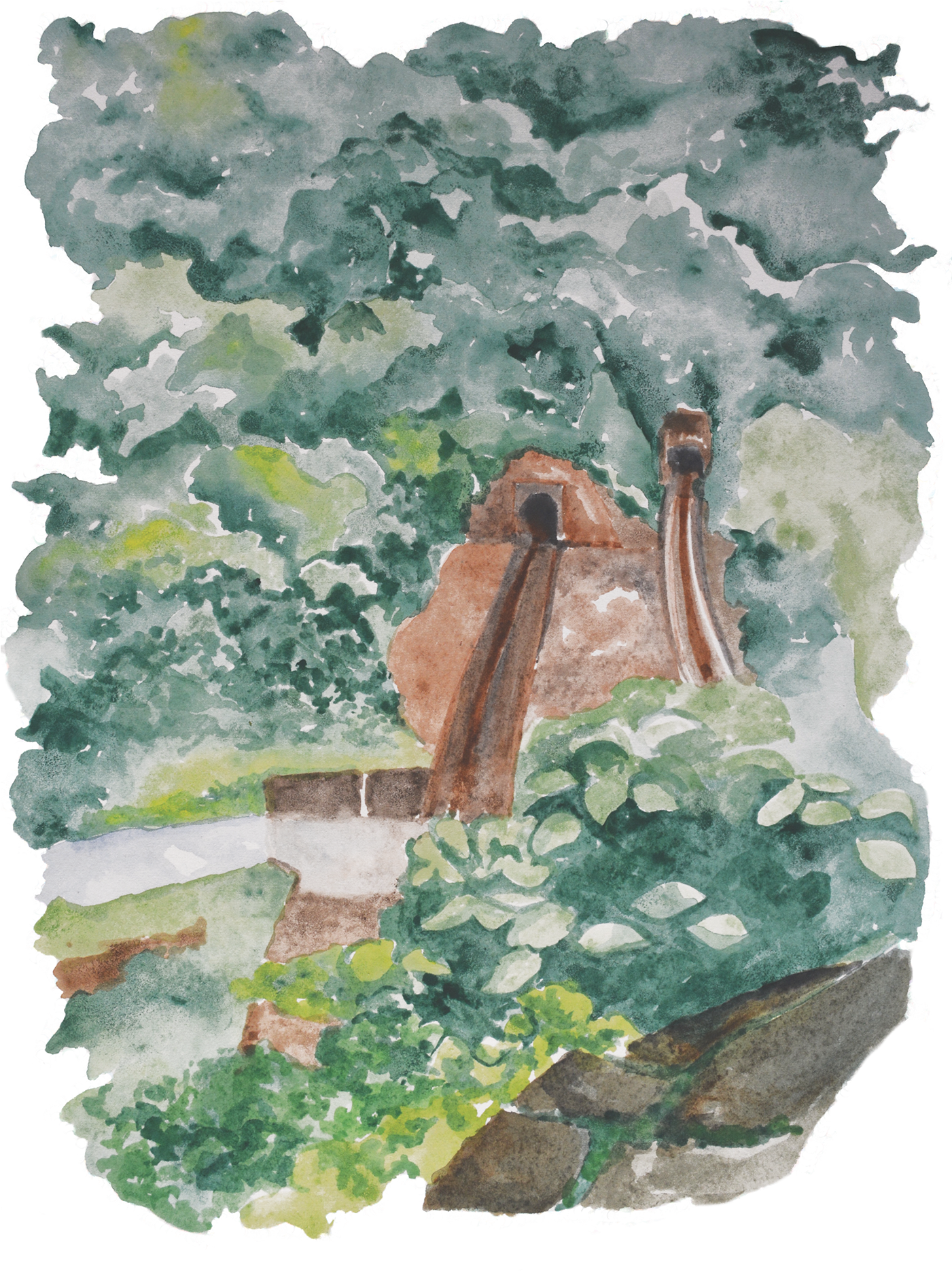 A Series Of Watercolors That Illustrate The Quiet Spaces - Painting (1400x1892), Png Download