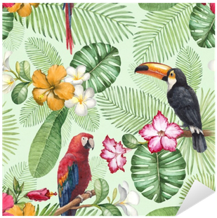 Watercolor Toucan And Parrot - Cheap Throw Pillow Pillowcase Western Pastorale Country (400x400), Png Download