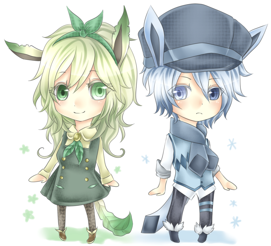 Leafeon And Glaceon By Cocolin-d4iojmg - Leafeon And Glaceon Gijinka (900x819), Png Download