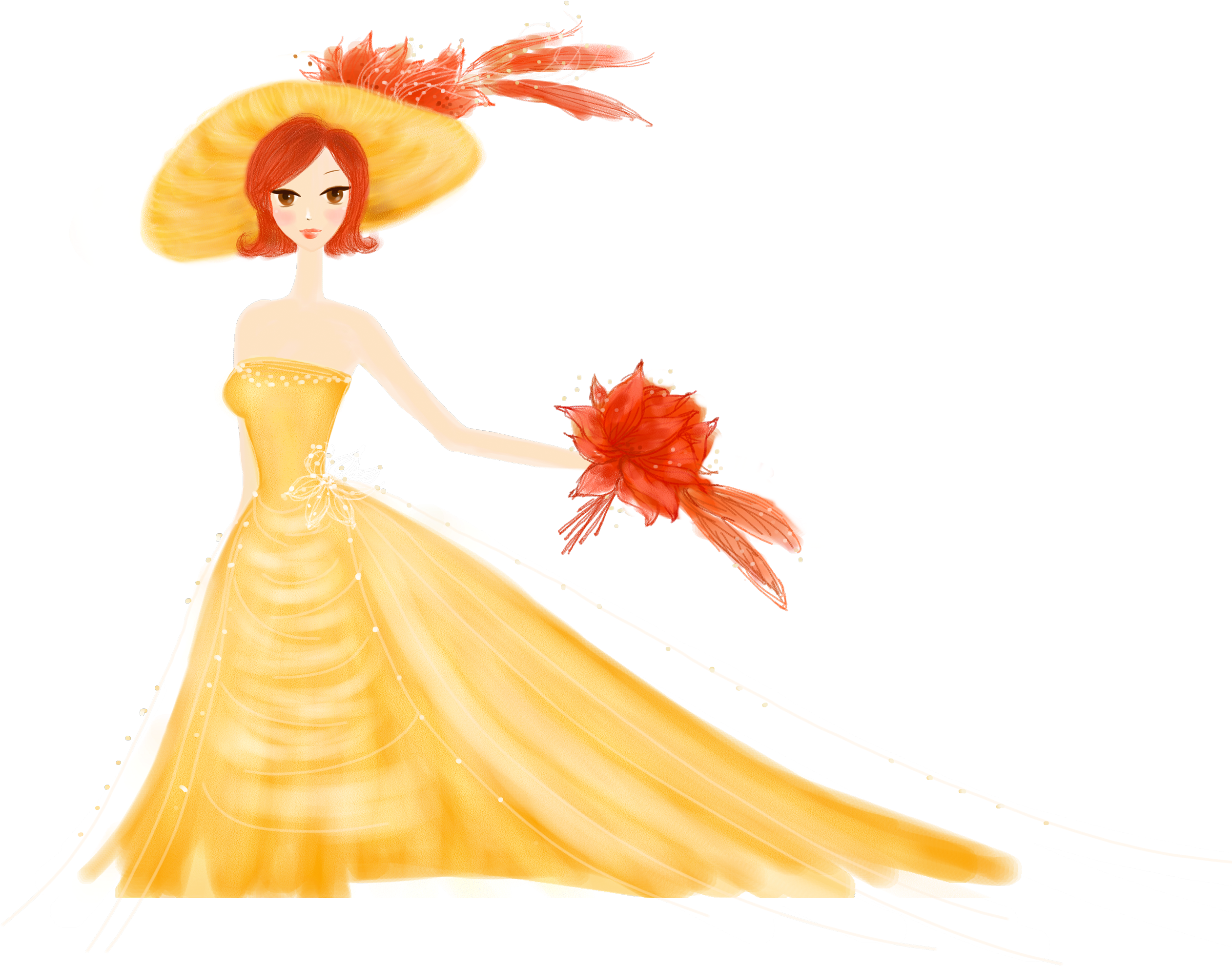 Hand Drawn Cartoon Bride Decoration Png - Drawing (3000x2490), Png Download