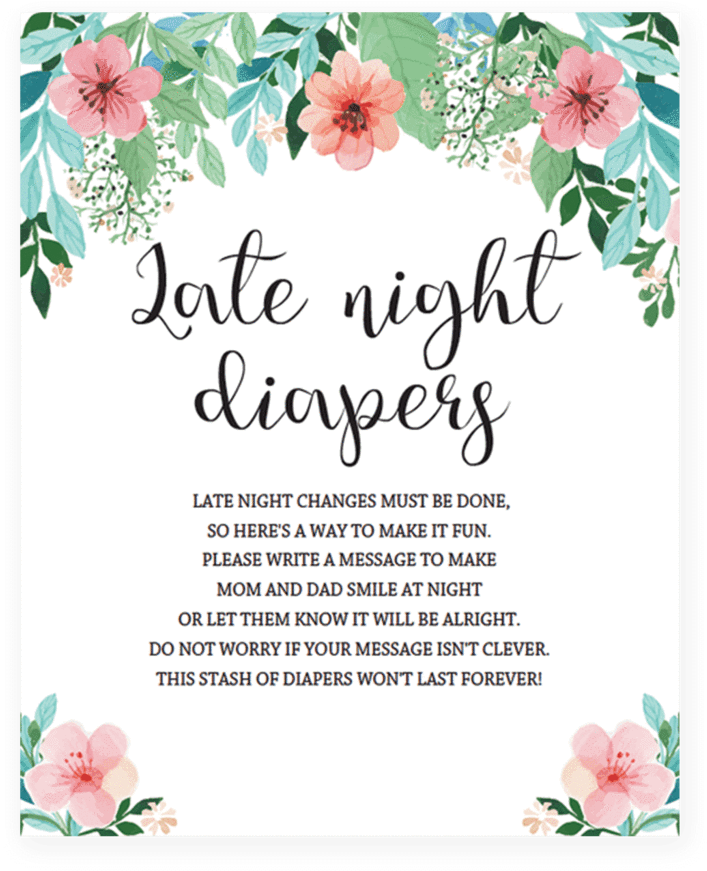 Late Night Diapers Printable Sign With Pink Flowers - Mom Osa Bar Sign (819x1024), Png Download