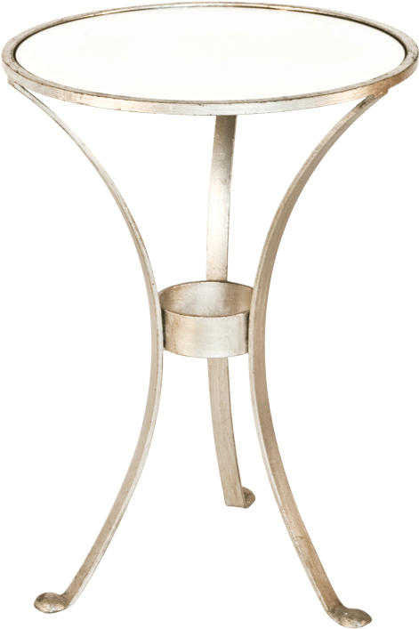 3 Leg Round Table In Silver Leaf With Antique Mirror - 3 Leg Silver Plain Round Table Worlds Away (800x800), Png Download