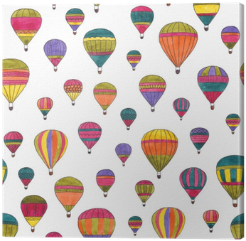 Hot Air Balloons Watercolor Hand Drawn Seamless Pattern - Horkovzdušný Balon Kreslený (400x400), Png Download