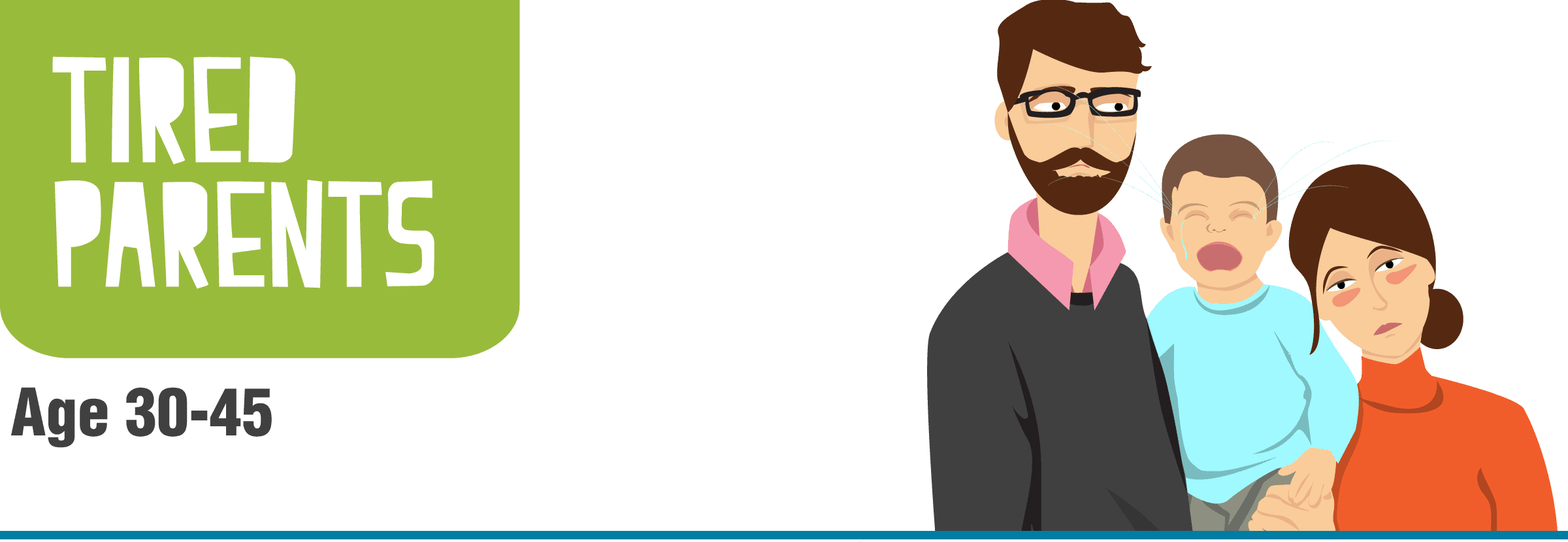 A Tired Parent Can Be Found In Their 30s And 40s, Cold - Cartoon (2400x829), Png Download