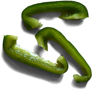 Our Famous Cheese Sauce Served With Chips Made To Order - Cut Green Peppers Png (355x357), Png Download