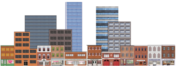 Deluxe Ho Scale Model Train Background Kit With Storefronts - Ho Scale Background City (580x217), Png Download
