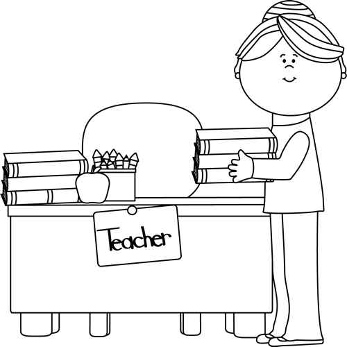 Teacher Desk Clipart Black And White Letters - Teacher Book Black And White (500x500), Png Download