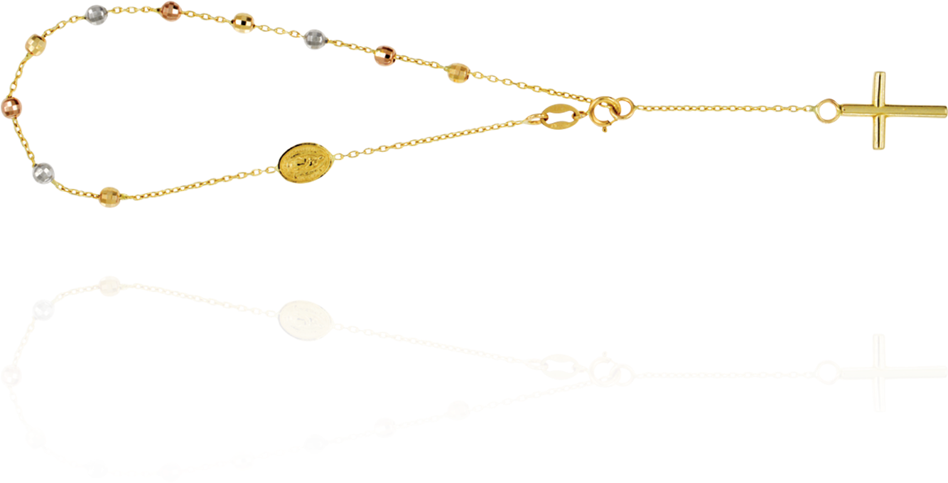 Tri-color Rosary Bracelet With Diamond Cut Beads - Chain (1500x1500), Png Download