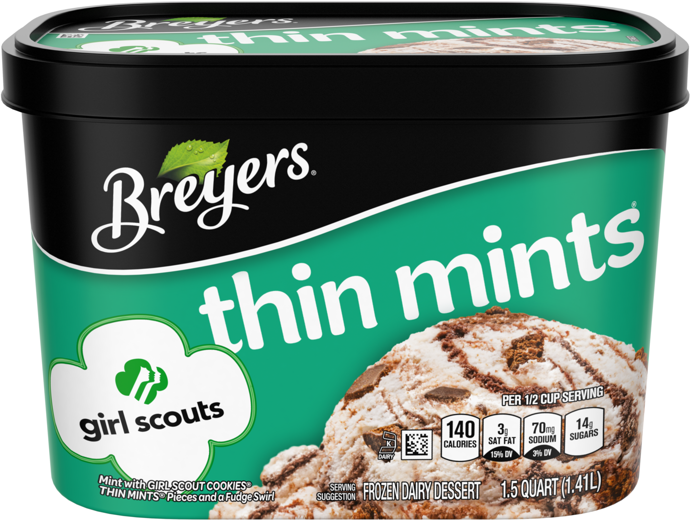 A 48 Ounce Tub Of Breyers Girl Scout Thin Mints Front - Breyers Reese's Ice Cream (1500x1500), Png Download