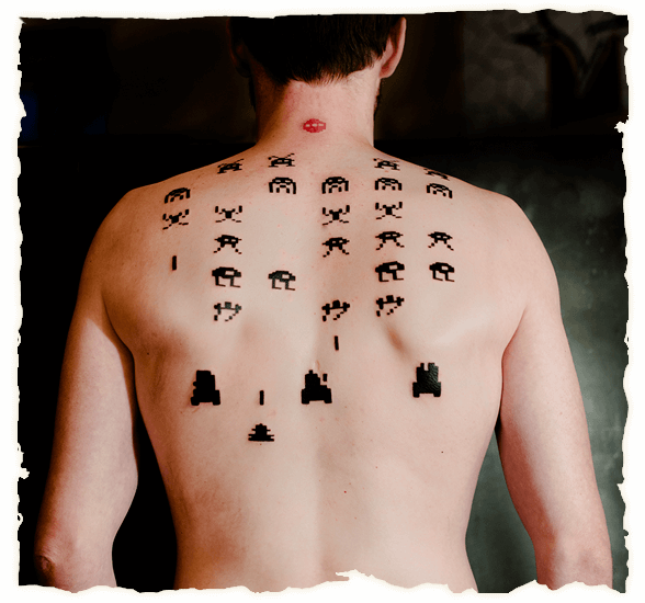 Space Invaders Tattoo - Space Invaders Back Tattoo (588x550), Png Download