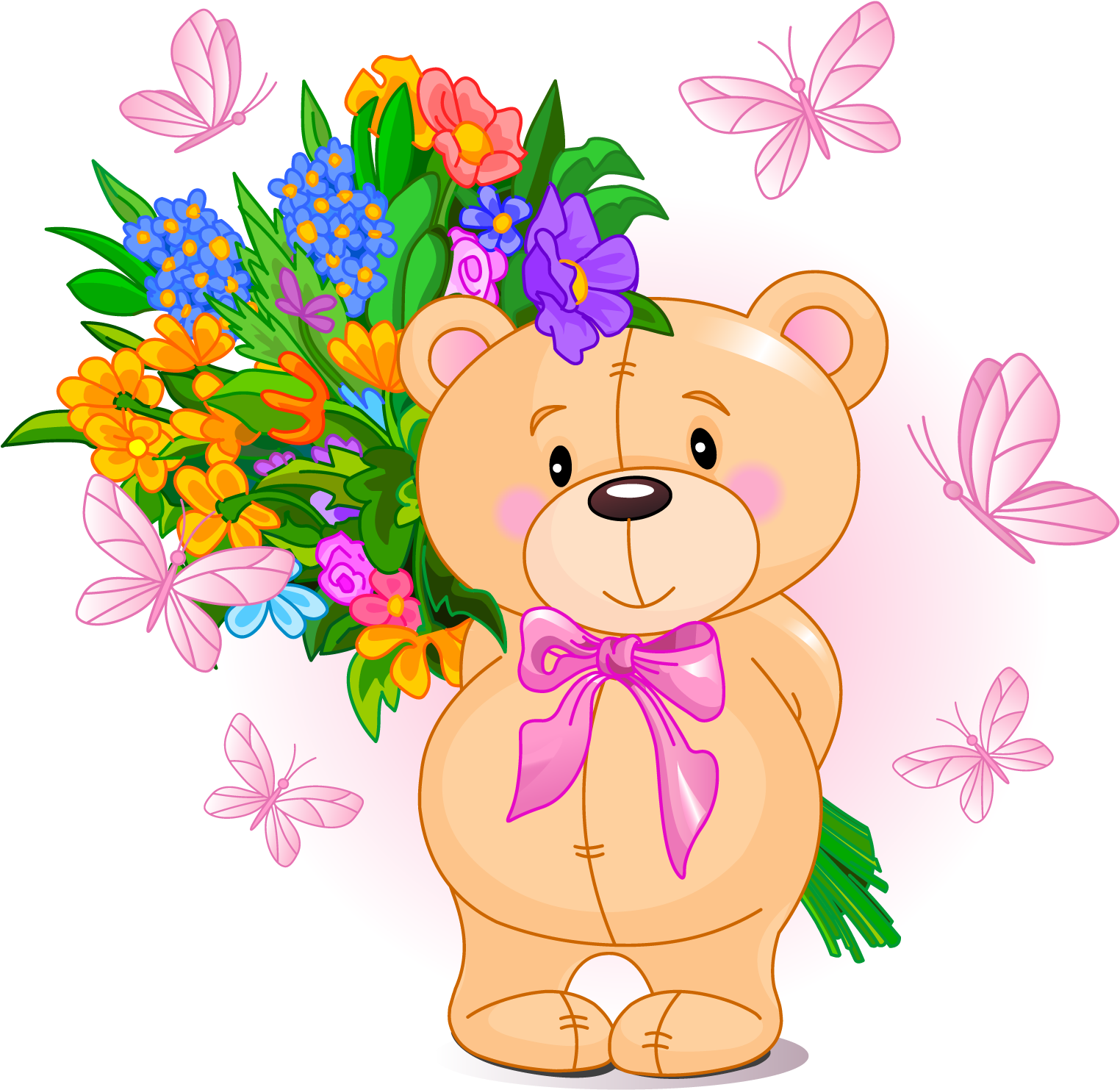Ositos De Amor Png - Teddy Bear With Flowers Clipart (1525x1489), Png Download
