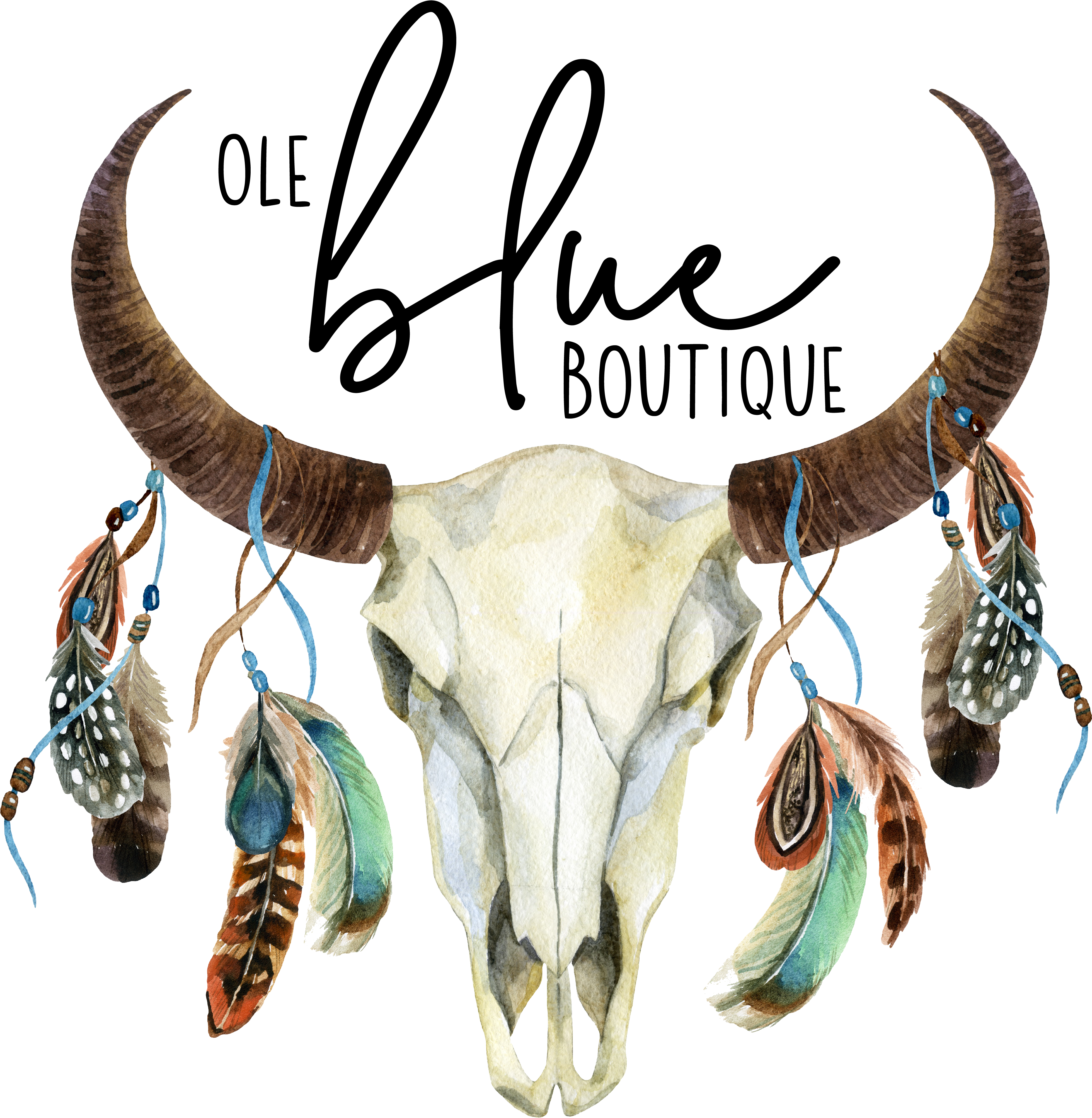 For The Country Girl - Steer Skull With Feathers (4301x4375), Png Download