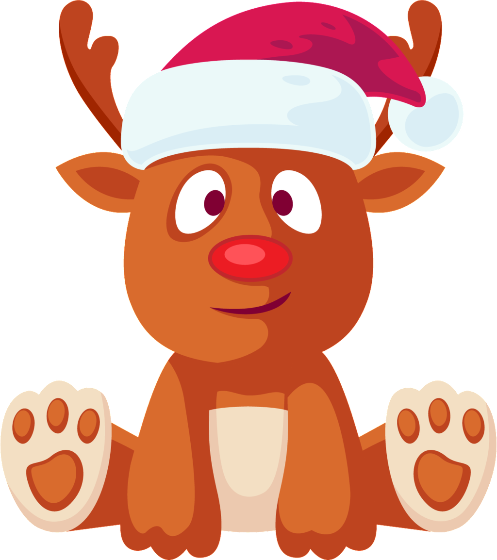 Deer Transparent Cartoon Sitting In A Christmas Hat - Portable Network Graphics (1024x1154), Png Download