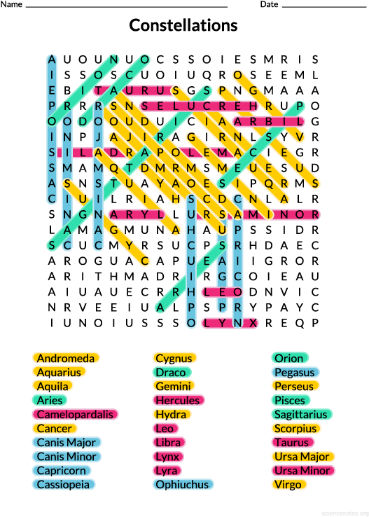 [constellations Solution Image] [constellations - Word Search (612x792), Png Download