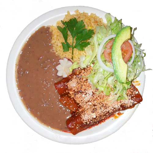 #17 Enchiladas Rojas - Enchiladas Mexicanas Con Arroz Y Frijoles (500x500), Png Download
