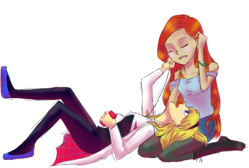 Here, Have Some Spider Gwen Mj Peaceful Time After - Sitting (500x326), Png Download