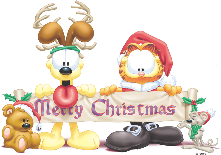 Garfield Christmas Banner Men's Regular Fit T-shirt - T-shirt (792x567), Png Download