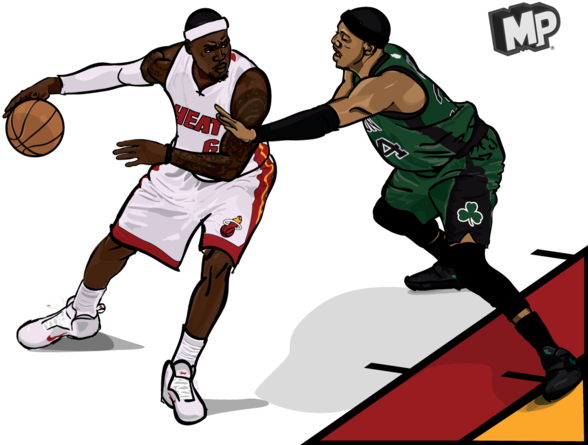 Lebron James And Paul Pierce Basketball Illustration - Basketball (600x464), Png Download
