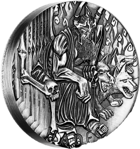 Tuvalu 2014 Gods Of Olympus Hades Hr Silver 2 Oz - Hades Coin (607x650), Png Download