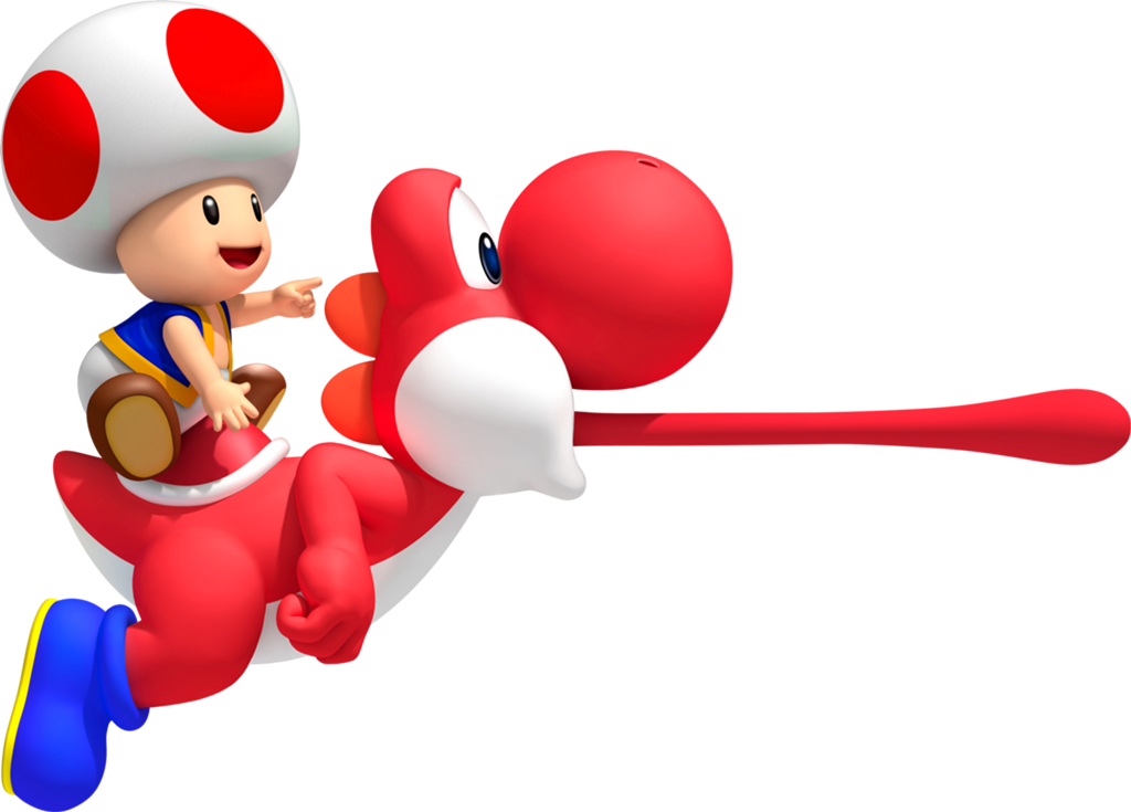 Red Toad On Red Yoshi - New Super Mario Bros Wii (1024x735), Png Download