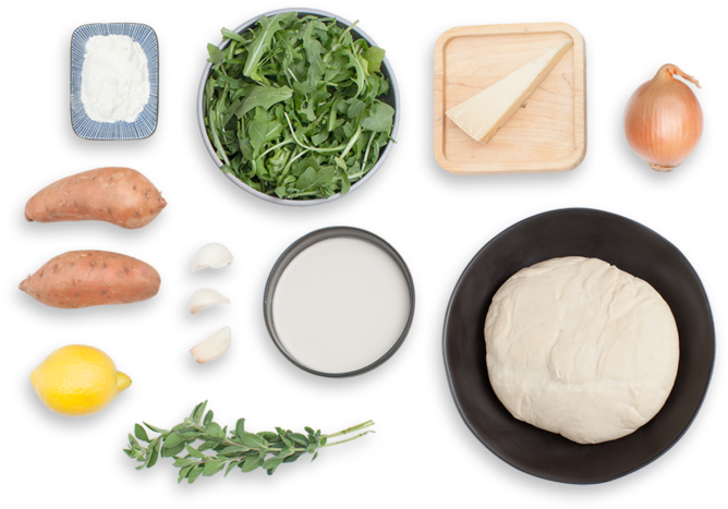 Roasted Sweet Potato & Caramelized Onion Pizza With - Bechamel Sauce Png (700x477), Png Download