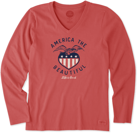 Women's America The Beautiful Long Sleeve Crusher - Life Is Good (570x570), Png Download