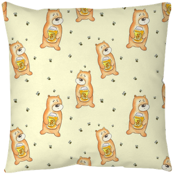 Seamless Pattern With Watercolor Bears And Bees Throw - Cushion (400x400), Png Download