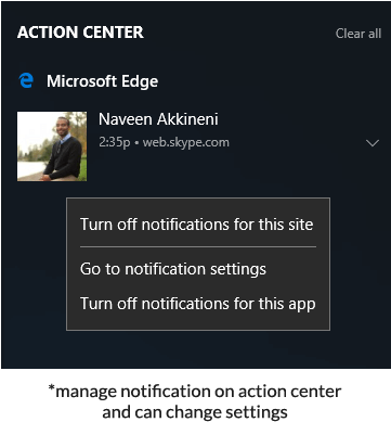 Manage Edge Notification On Action Center And Can Change - Microsoft Edge Notifications (362x400), Png Download