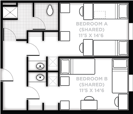 Suite With Two Shared Rooms Sharing A Bathroom - Nike 102 Ucf (600x400), Png Download