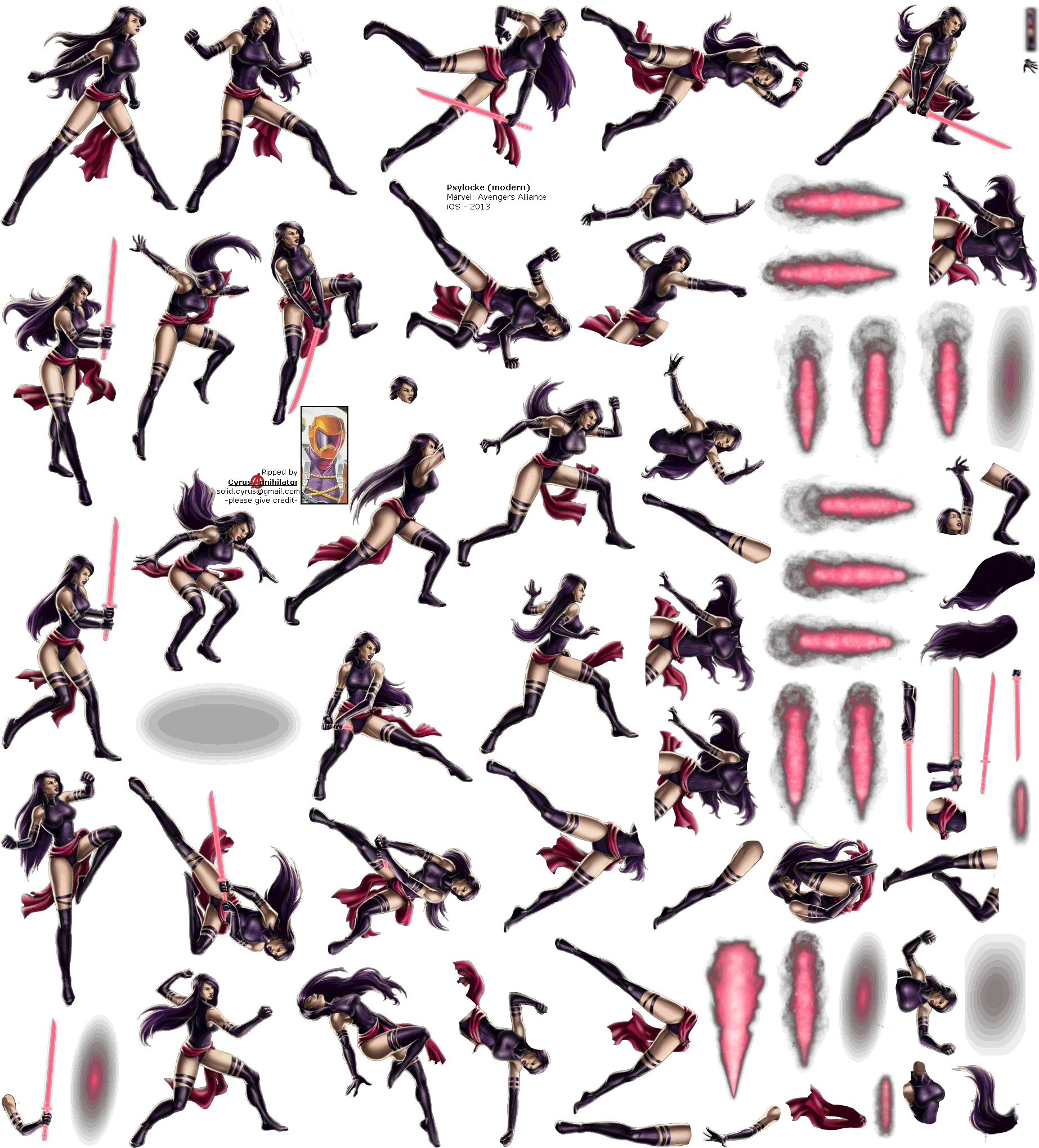Click For Full Sized Image Psylocke - Marvel Avenger Alliance Sprite Sheet (1860x2046), Png Download