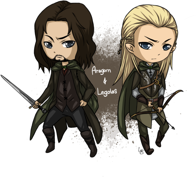 Aragorn And Legolas Chibi By Angels-leaf - Legolas Chibi (931x859), Png Download