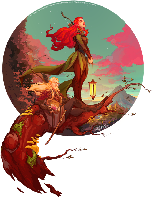This Beautful Illustration Of Tauriel And Legolas Was - Hobbit Tauriel Fan Art (645x771), Png Download