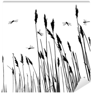 Real Grass Silhouette And Few Dragonflies - Grasses Stencil (400x400), Png Download
