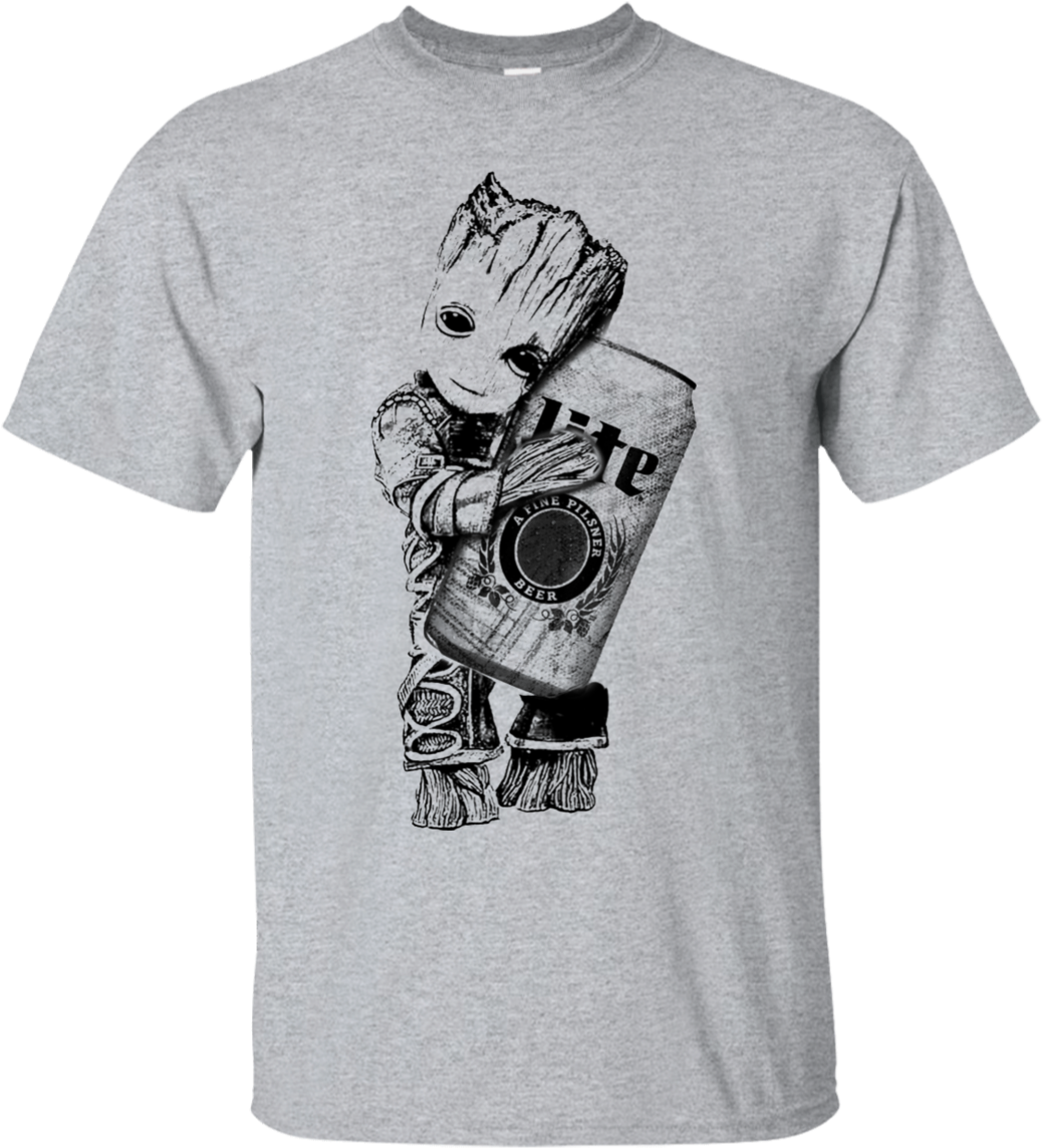 Baby Groot Loves Miller Lite - Black By Popular Demand T-shirt Jd (1155x1155), Png Download