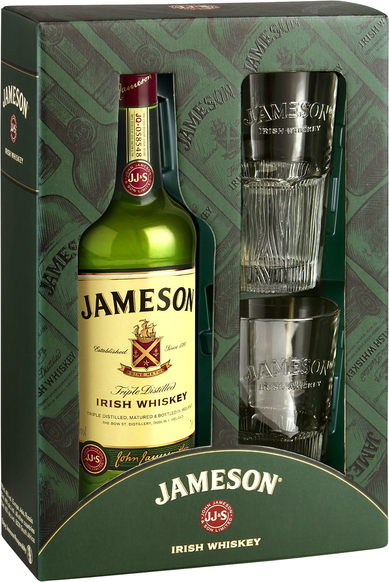 Jameson Glasses Gift Pack 700ml Each - Jameson With 2 Glasses (1600x2000), Png Download
