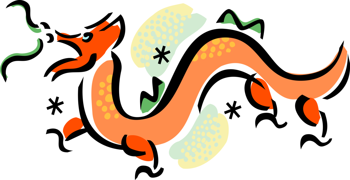 Vector Illustration Of Chinese Mythological Dragon - Dragon (1357x700), Png Download