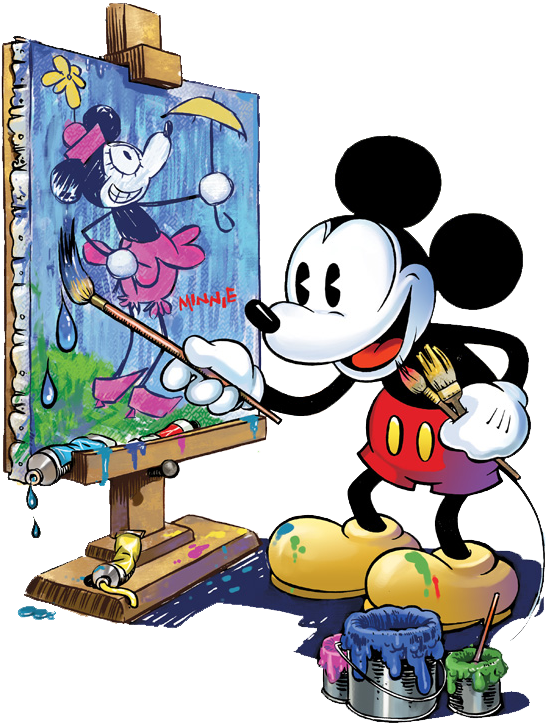 Painting Clipart Mickey - Mickey Mouse Doing Painting (593x739), Png Download