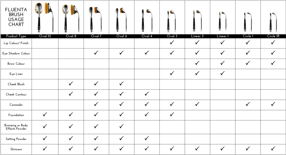 Artis Fluenta Brush And Product Usage Table For Website - Number (1000x605), Png Download