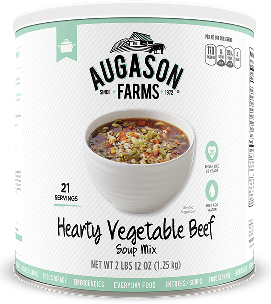 Augason Farms® Hearty Vegetable Beef Soup Mix Can - Augason Farms Food Storage Soup Variety 6-pack (543x717), Png Download
