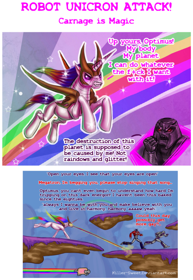 Killer Sweet, Megatron, Nyan Cat, Optimus Prime, Ponified, - Optimus Prime X Megatron Cat (744x1074), Png Download