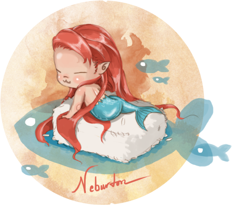 Mermaid Sushi By Neburton On Deviantart Graphic Freeuse - Mermaid Art Kawaii Watercolor (906x881), Png Download