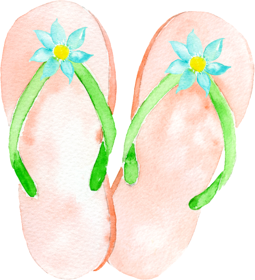Watercolor Flip Flops Clipart (1024x1126), Png Download