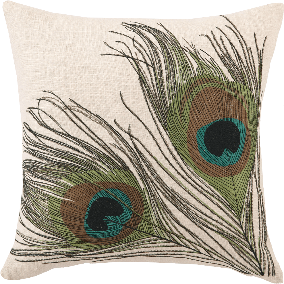 Double Peacock Feather Embroidered Pillow - Double Peacock Feather Png (1200x1200), Png Download