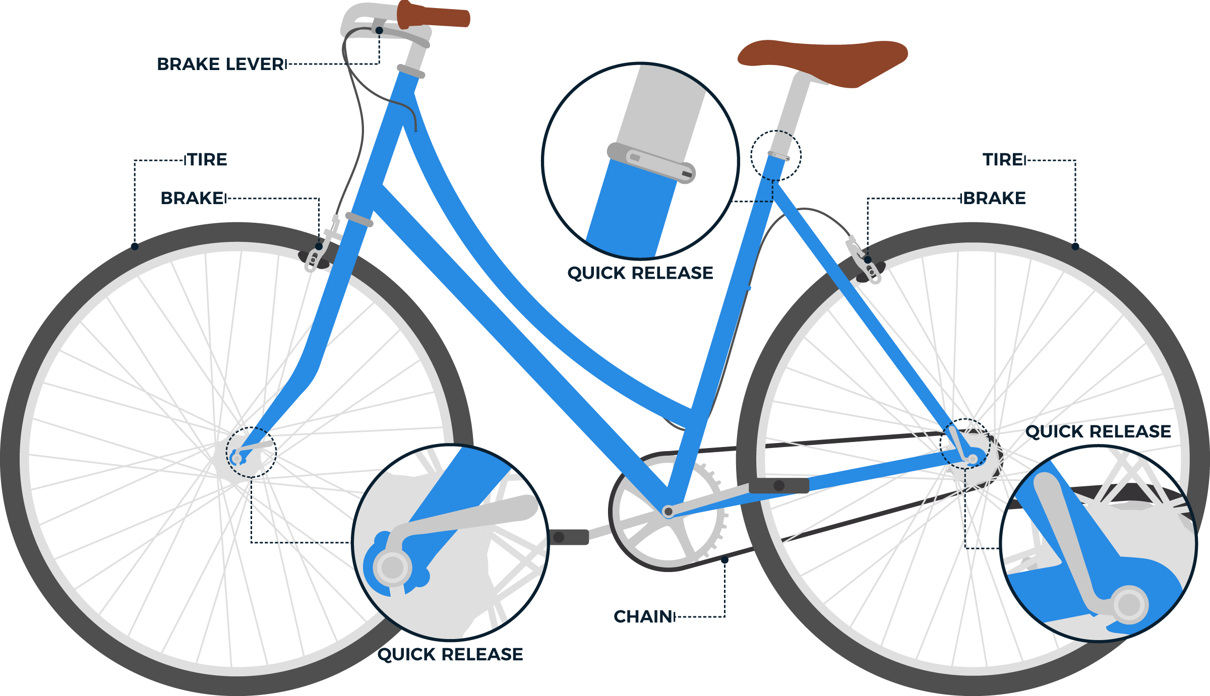 A Graphic Of A Bike Highlighting The Various Parts - Bicycle Class Lever (2400x1381), Png Download