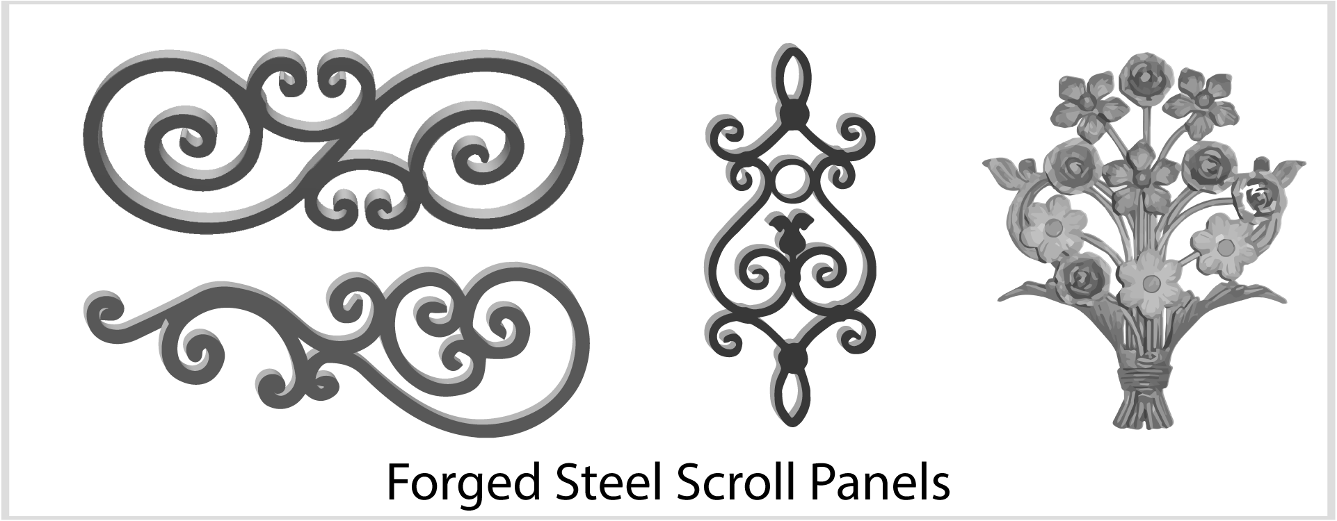 Wrought Iron Scrolls, Forged Steel Scroll Panels - Steel (1922x750), Png Download