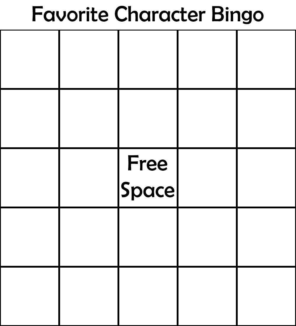 Favorite Character Bingo Free Space - Favorite Character Bingo Template (1000x1100), Png Download