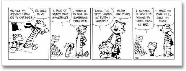 Here Are My Five Favourite Calvin & Hobbes Christmas - Calvin Hobbes Christmas Cartoons (650x260), Png Download